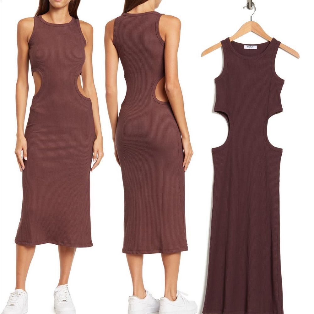 Ena Pelly Billie Racer Side Cutout Ribbed Dress NEW
